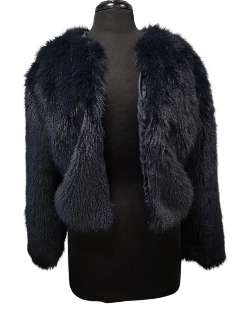 Faux Fur Cropped Jacket in Deep Navy